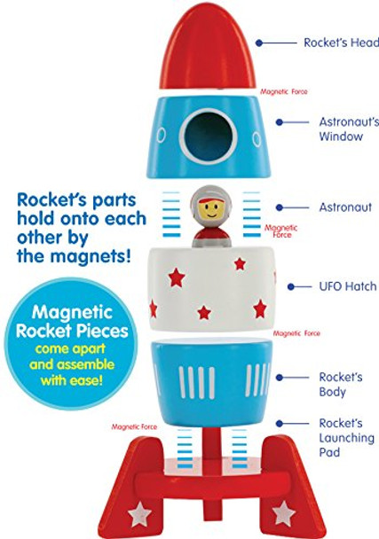 Svan Wooden Stacker Toy Space Rocket - 6 Magnetic Stacking Pieces - Magnet Building Set With Surprise Astronaut Inside, Fun Hands On Game For Kids, All Natural Wood Set, Childrens Interactive Play Svan Wooden Stacker Toy Space Rocket - 6 Magnetic Stacking Pieces - Magnet Building Set With Surprise Astronaut Inside, Fun Hands On Game For Kids, All Natural Wood Set, Childrens Interactive Play