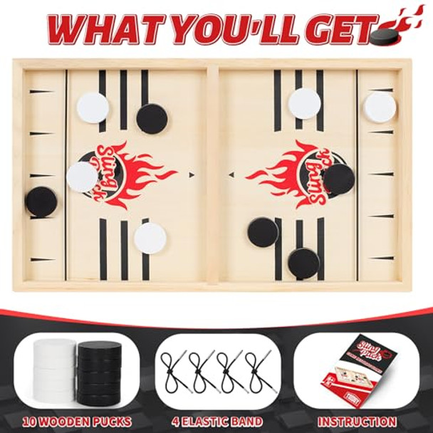 Toidgy Large Fast Classic Slingshot Puck Game, Wooden Air Hockey Board Games For Family Night, Table Games For Adults And Kids, 2 Player Game For Ages 6 And Up, Test Your Speed And Accuracy