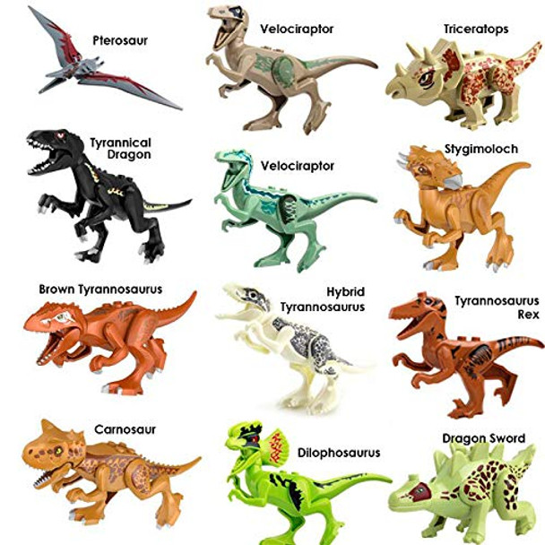 Toysvill Compatible Dinosaurs Mini Figures For Jurassic World Building Blocks Toys (Set Of 20 Pieces) With Moving Parts. T Rex, Dragon Sword, Pterodactyl, Tyrannical Dragon, Stygimoloch Et Al.