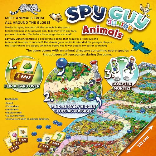 Trefl Spy Guy Animals Junior Cooperative Detective Game, Family Board Game, Meet The Animals, Huge Cartoon Board, For Adults And Children Aged 3 And Over