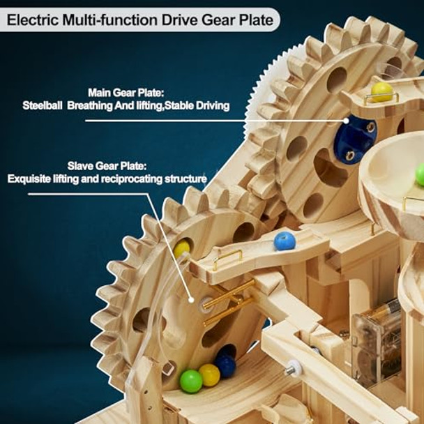 Tucraew Wooden Marble Run Electric Motorized, Electric Model Kit Marble Run Brain Teaser Wooden Puzzles Building Toy, 3D Wooden Puzzles For Adults And Kids To Build
