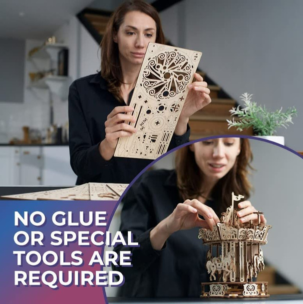 Ugears Carousel Wooden Mechanical 3D Model Self-Assembling Craft Diy Kit Adult And Teens Puzzle