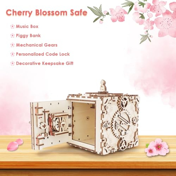 Uguter 3D Wooden Puzzle Safe Kit Diy Mechanical Treasure Box Brain Teaser Piggy Bank Musical Money Box Home Decoration Stunning S For Adults And Teens (Cherry Blossom Safe) Uguter 3D Wooden Puzzle Safe Kit Diy Mechanical Treasure Box Brain Teaser Piggy Bank Musical Money Box Home Decoration Stunning S For Adults And Teens (Cherry Blossom Safe)
