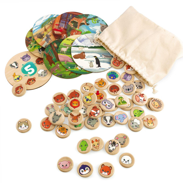 Ulanik Animals Bingo Board Games For 3 Year Olds, Wooden Board Games For Kids 4-6 4-8, Matching Games For Toddlers 3-5 Preschool Learning Activities — 48 Bingo Chips