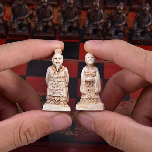 Uniqus Retro Vintage Chinese Terracotta Warriors Chess Set Board Game Set Friends Family 32 Chess Set Wood Table 3D Resin Chess