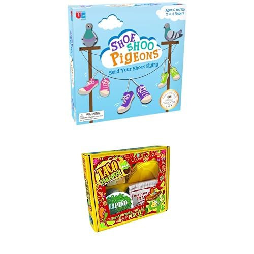 University Games Double Fun Bundle: Shoe Shoo Pigeons Game - Send Your Shoes Flying & Taco Takeover Food Stuffing Party Game For Kids, Ages 6 And Up