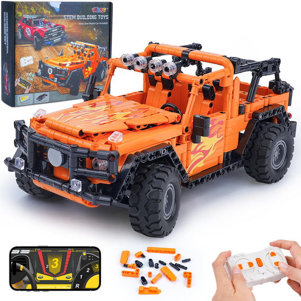 Vertoy Vertoy Stem Building Car Toys For Kids Boys - Remote & App Control Block Set, Birthday S For Age 8-12 13+ Year Old, Bigger Orange Model(740+ Pcs)