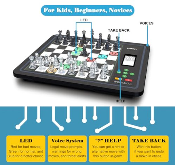 Vonset Electronic Chess Games With Piece Position Display L6 Computer Chess Set, Computer Chess Board With Led Light Electronic Chess Set For Beginners And Chess Lovers Chess Set Board Game Vonset Electronic Chess Games With Piece Position Display L6 Computer Chess Set, Computer Chess Board With Led Light Electronic Chess Set For Beginners And Chess Lovers Chess Set Board Game