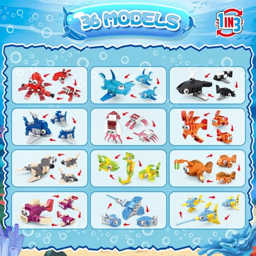 Vopoglne 36 Packs Marine Animals Building Blocks Toy, Party Favors For Kids, 999Pcs Building Set, Classroom Prizes, Goodie Bag Stocking Stuffers, Ideal For Boys And Girls Ages 6-12+