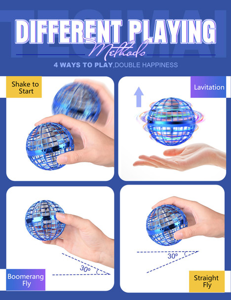 Vrainito Galaxy Ball , Hand-Controlled Flying Orb Ball Toy For Kids, Boomerang Ball Fly Fidget Spinner, Cosmic Globe 360°Rotating Spinning Hover Ball Indoor Outdoor Flying Spinner Mini (Blue)