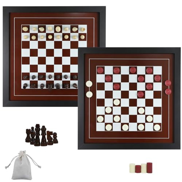 Wahartoly Wall Mounted Board Games Classic Checkers Game Strategy And Fun Games Art Decor For Home Checkers Board Game Magnetic Hanging Checkers And Chess Wooden Board Games (Checkers And Chess)