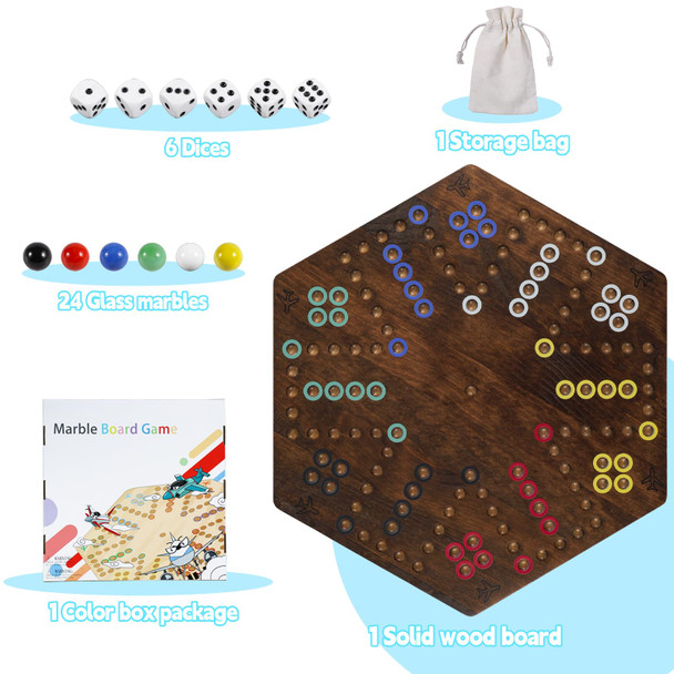 Wahartoly 15 Inches Wooden Fast Track Board Game Original Wahoo Board Game For 6 And 4 Players With Marbles And Dices Burnt Color Board Marble Game(Small)