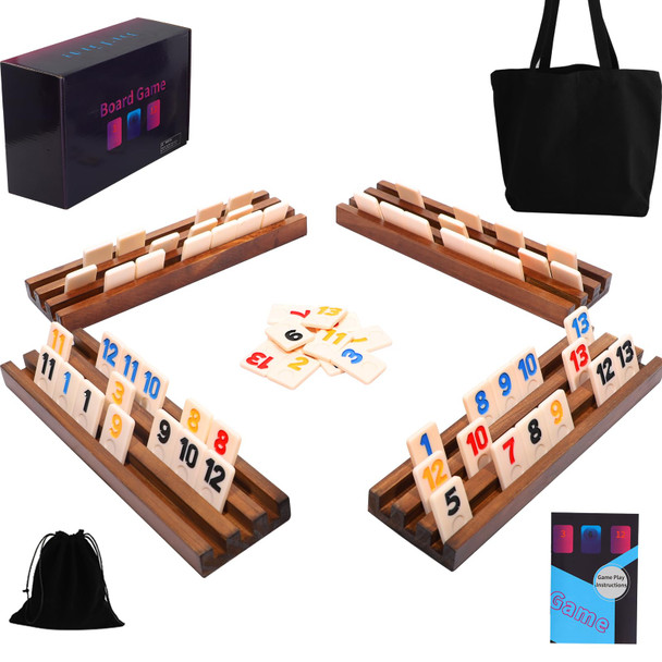 Wahartoly Rummy Cube Game Original - Rummy Cube Game 2-6 Players With 160 Pieces Of 6-Color Tiles And 6 Wooden Racks - Classic Board Games For Family And Party