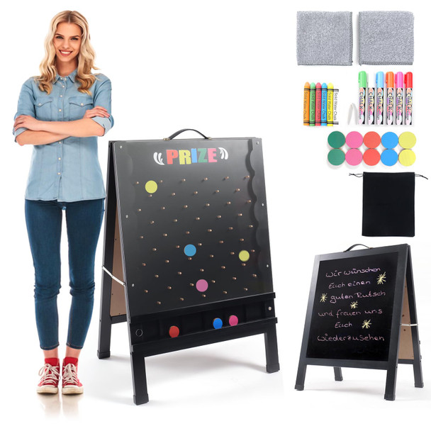 Wfunrite Prize Drop Game Board, 21"X30" Double-Sided Foldable Design With Wooden A-Frame Chalkboard Sign For Family, Carnival, Trade Show & Party - Includes 10 Coin Drop Discs And Chalk Set, Portable Design