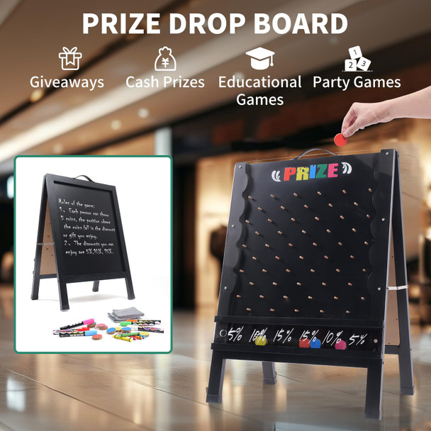 Wfunrite Prize Drop Game Board, 21"X30" Double-Sided Foldable Design With Wooden A-Frame Chalkboard Sign For Family, Carnival, Trade Show & Party - Includes 10 Coin Drop Discs And Chalk Set, Portable Design