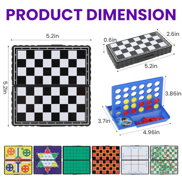 Winstem 8-In-1 Mini Travel Board Games Set, Magnetic Checkers Game With Folding Magnet Board, 4 In A Row Game, 5.2'' Compact Design Ideal For Family/Road Trip/Travel/Camping Party, Included Storage Bag