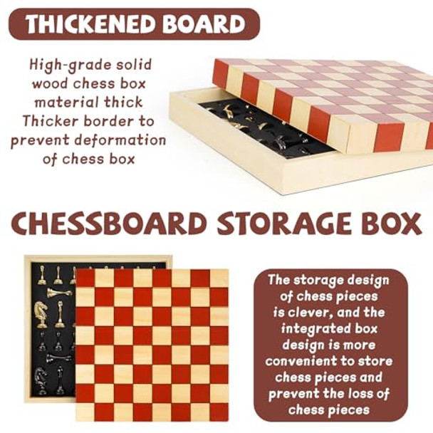 Wjzdy Metal Chess Set For Adults & Kids With Metal Chess Pieces –Wooden Chess Board Game With Portable Storage Case, Classic Strategy Family Board Game Travel Chess Set