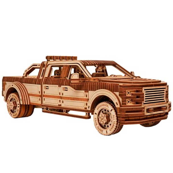 Wood Trick Pickup Truck Suv Car Wooden 3D Puzzles For Adults To Build - Rides Up To 32 Feet - Engineering Diy Mechanical Wood Model Kits Wooden Puzzles For Adults