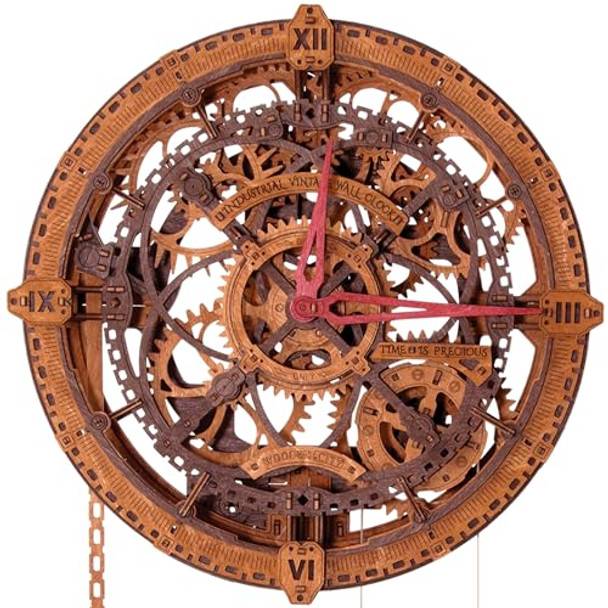 Wooden.City Steampunk 3D Puzzle Clock – Diy Mechanical Wall Clock Kit For Adults – Unique Engineering And Vintage Decor