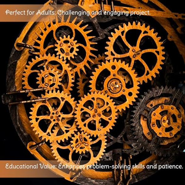 Wooden.City Steampunk 3D Puzzle Clock – Diy Mechanical Wall Clock Kit For Adults – Unique Engineering And Vintage Decor