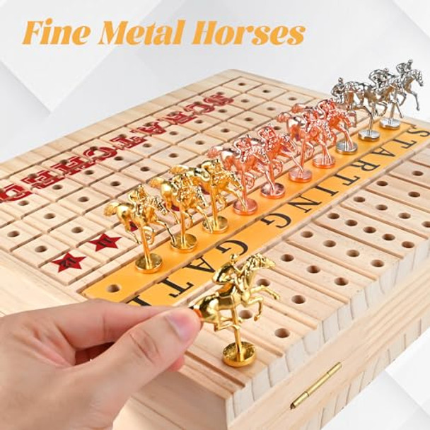 Wooderma 21 Inches Horse Racing Game, Horse Race Board Game With 11 Metal Horses, Wood Folding Board Game With 120Pcs Chips, 2 Dice And 2 Decks Of Cards,For Friends Adults Family Party Game Night Wooderma 21 Inches Horse Racing Game, Horse Race Board Game With 11 Metal Horses, Wood Folding Board Game With 120Pcs Chips, 2 Dice And 2 Decks Of Cards,For Friends Adults Family Party Game Night