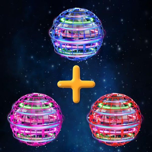 Xinhome 3 Pcs Flying Orb Ball Toys(Blue+Red+Pink) Soaring Hover Boomerang Spinner Hand Controlled Mini Drone For Kids Adults Outdoor Indoor