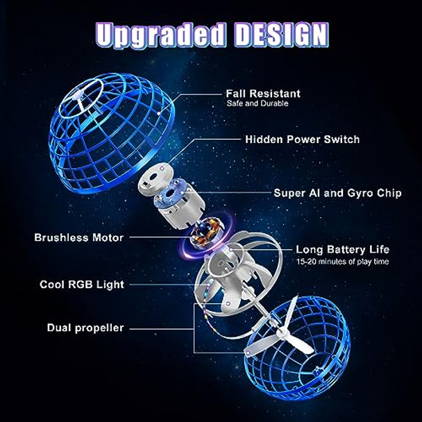 Xinhome 3 Pcs Flying Orb Ball Toys(Blue+Red+Pink) Soaring Hover Boomerang Spinner Hand Controlled Mini Drone For Kids Adults Outdoor Indoor