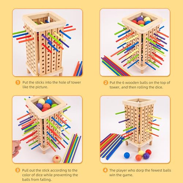 Xjyqjd Wooden Board Game Montessori Toys For 3 4 5 6 Years Old Boys Girls, Don'T Let Balls Fall Game For 2-4 Players (42 Colorful Sticks)