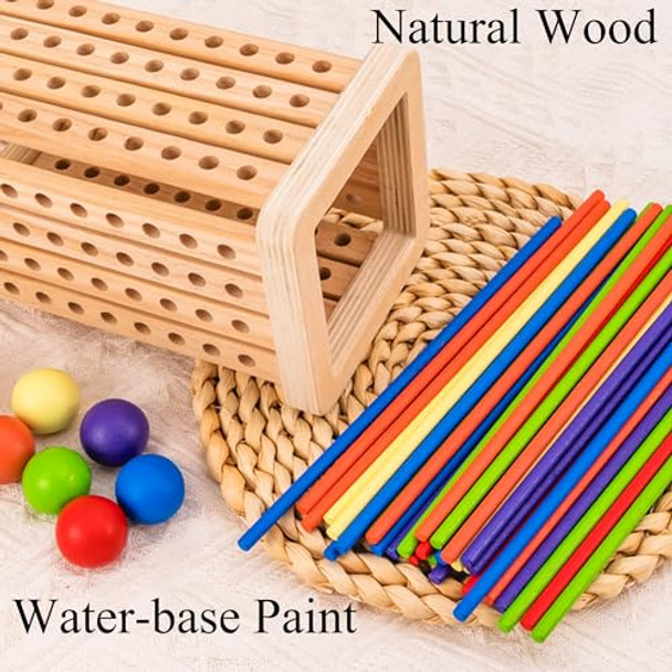 Xjyqjd Wooden Board Game Montessori Toys For 3 4 5 6 Years Old Boys Girls, Don'T Let Balls Fall Game For 2-4 Players (42 Colorful Sticks)