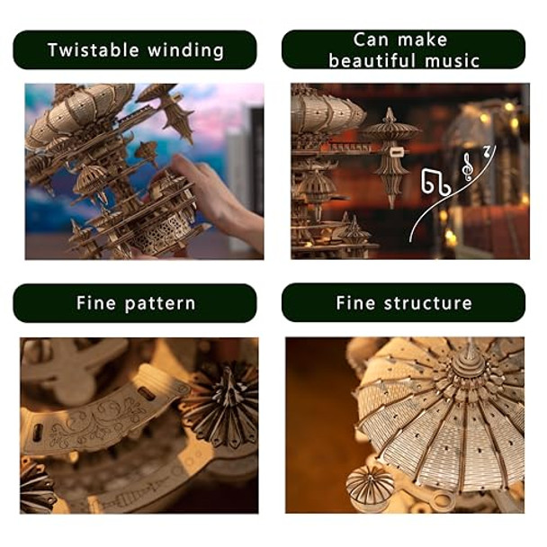 Yomkeg 3D Wooden Puzzles Sky City-Mechanical Music Box For Adults,Mechanical Music Box With A Winding Mechanism,Diy Hobbies/S For Festivals