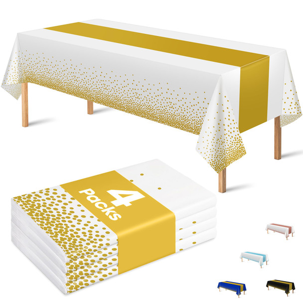 OHOME 4 Pack Disposable Plastic Table Cloths for Parties,White and Gold Rectangle Table Covers for Fall Decor Wedding Bridal Shower Birthday  Baptism Friendsgiving Thanksgiving Decorations 54" x 108" OHOME 4 Pack Disposable Plastic Table Cloths for Parties,White and Gold Rectangle Table Covers for Fall Decor Wedding Bridal Shower Birthday  Baptism Friendsgiving Thanksgiving Decorations 54" x 108"
