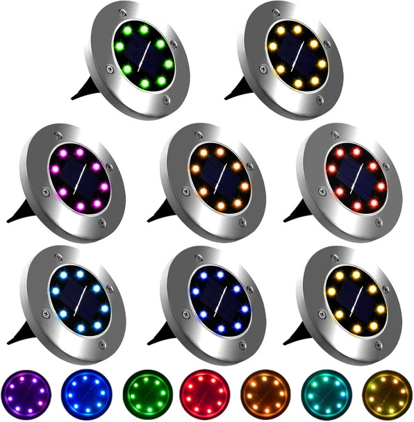 Uniqus Solar Ground Lights, 8 Pack, Waterproof Outdoor Lights For Garden Yard Patio Pathway Driveway Deck, Multicolor Solar Disk Uniqus Solar Ground Lights, 8 Pack, Waterproof Outdoor Lights For Garden Yard Patio Pathway Driveway Deck, Multicolor Solar Disk