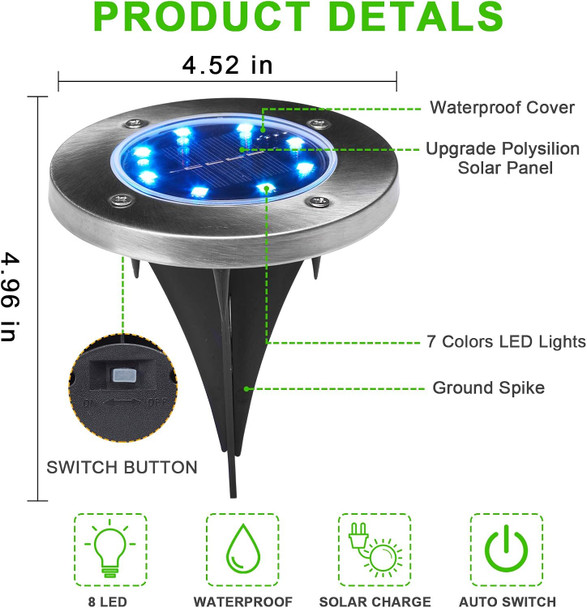 Uniqus Solar Ground Lights, 8 Pack, Waterproof Outdoor Lights For Garden Yard Patio Pathway Driveway Deck, Multicolor Solar Disk Uniqus Solar Ground Lights, 8 Pack, Waterproof Outdoor Lights For Garden Yard Patio Pathway Driveway Deck, Multicolor Solar Disk