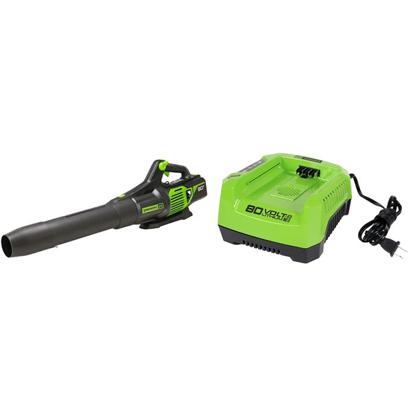 Greenworks Pro 80V (170 MPH / 730 CFM) Brushless Cordless Axial Blower, Tool Only BL80L02 & Greenworks PRO 80V Rapid Charger (Genuine Greenworks Charger) Greenworks Pro 80V (170 MPH / 730 CFM) Brushless Cordless Axial Blower, Tool Only BL80L02 & Greenworks PRO 80V Rapid Charger (Genuine Greenworks Charger)