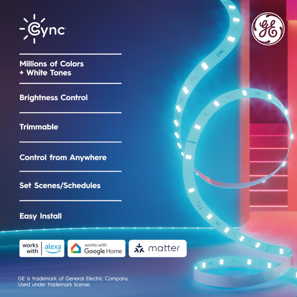 Ge Cync Smart Led Strip Light Color Changing Room Decor Led Light Strip Works With Alexa And Google Home Matter Compatible Led Lights For Bedroom Millions Of Colors And White Tones 16 Feet Ge Cync Smart Led Strip Light Color Changing Room Decor Led Light Strip Works With Alexa And Google Home Matter Compatible Led Lights For Bedroom Millions Of Colors And White Tones 16 Feet