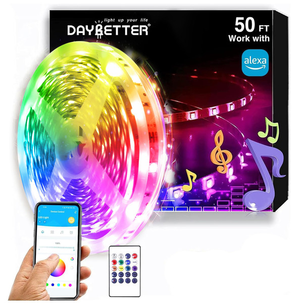 Daybetter Rgb Led Light Strips Kit Compatible With Alexa And Google Assistant Smart Wifi Led Strip Lights For Bedroom Room Decor Kitchen Home Party Decoration (50Ft) Daybetter Rgb Led Light Strips Kit Compatible With Alexa And Google Assistant Smart Wifi Led Strip Lights For Bedroom Room Decor Kitchen Home Party Decoration (50Ft)