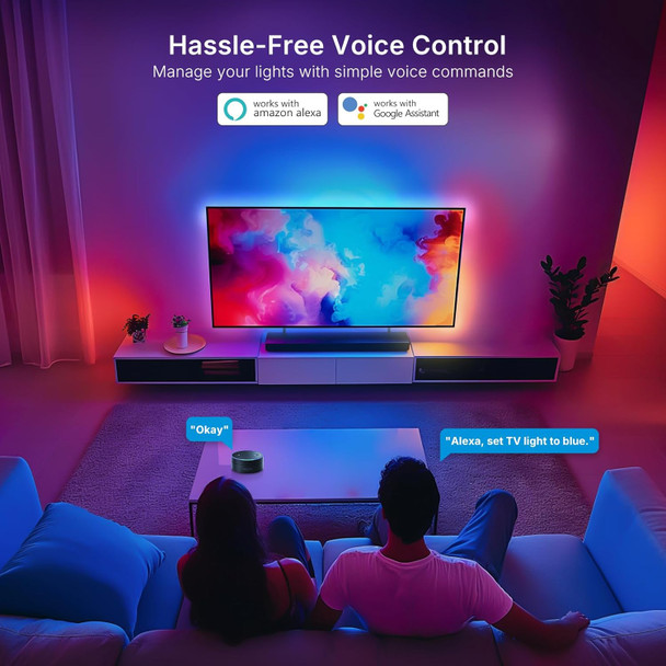 Deerdance Smart Tv Led Backlight With Hdmi2.0 4K60Hz Sync Led Strip Lights & App Controlled Color Changing For 55-65 Inch Tvs.