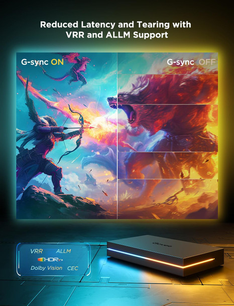 Govee Hdmi 2.1 Sync Box 2 Ai Sync Box With Tv Backlight Supports 8K60Hz 4K144Hz Vrr And Allm Works With Matter And Alexa Rgbic Led Light Strip For 55-65 Inch Tvs 75 Leds/M Govee Hdmi 2.1 Sync Box 2 Ai Sync Box With Tv Backlight Supports 8K60Hz 4K144Hz Vrr And Allm Works With Matter And Alexa Rgbic Led Light Strip For 55-65 Inch Tvs 75 Leds/M