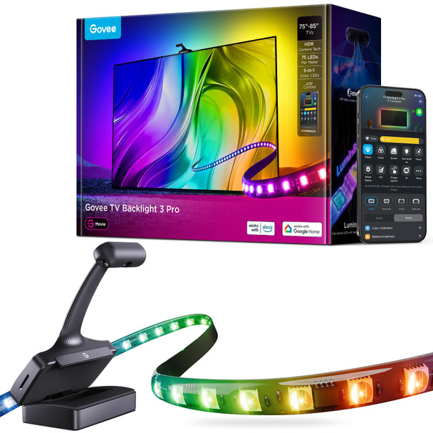 Govee Tv Backlight 3 Pro With Hdr Triple Camera 11.8Ft 5-In-1 Rgbwwic Led Strip Lights That Change With 55-65 Inch Tvs 75Leds/M Supports Ai Filter Smart App And Vioce Control Dreamview Sync Govee Tv Backlight 3 Pro With Hdr Triple Camera 11.8Ft 5-In-1 Rgbwwic Led Strip Lights That Change With 55-65 Inch Tvs 75Leds/M Supports Ai Filter Smart App And Vioce Control Dreamview Sync
