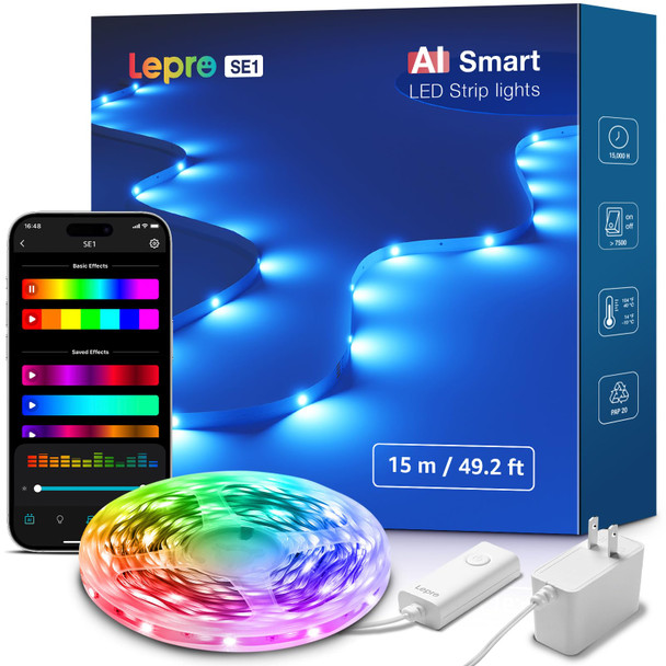 Lepro Se1 Ai Smart Led Strip Lights - 16.4Ft Rgb Color Changing Light Strips With App Control Ai Generated Lighting Music Sync 2.4Ghz Wi-Fi & Bluetooth Led Lights For Home Decor (No Remote) Lepro Se1 Ai Smart Led Strip Lights - 16.4Ft Rgb Color Changing Light Strips With App Control Ai Generated Lighting Music Sync 2.4Ghz Wi-Fi & Bluetooth Led Lights For Home Decor (No Remote)