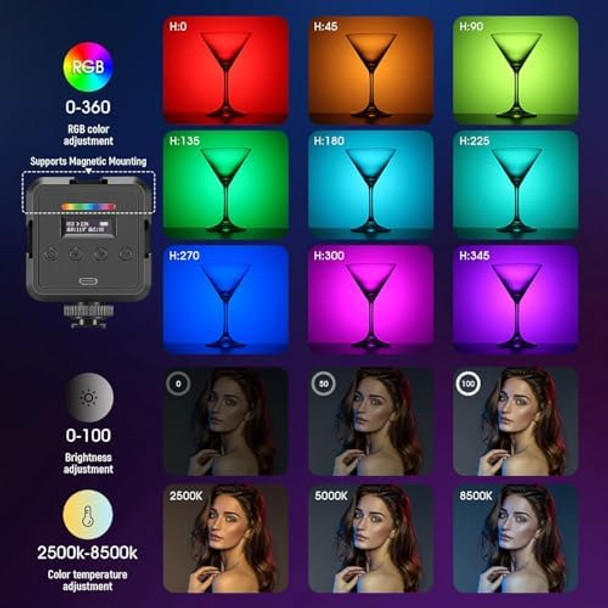 Neewer Magnetic Rgb Camera Light 360° Full Color Rgb61 Small Led Panel Video Light With 3 Cold Shoe Mounts/Cri 97+/20 Scene Modes/2500K-8500K/2000Mah Portable Recording Photography Selfie Lighting Neewer Magnetic Rgb Camera Light 360° Full Color Rgb61 Small Led Panel Video Light With 3 Cold Shoe Mounts/Cri 97+/20 Scene Modes/2500K-8500K/2000Mah Portable Recording Photography Selfie Lighting