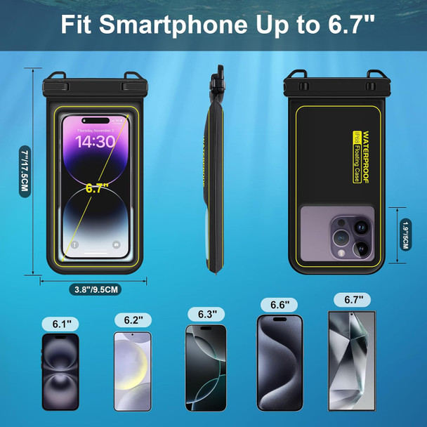 Waterproof Phone Pouch Floating, IP68 Waterproof Phone Case for iPhone 16 Pro 15 14 13 12 11 Pro Max Samsung Google, Dry Bag with Adjustable Lanyard, Up to 6.7'' Black Waterproof Phone Pouch Floating, IP68 Waterproof Phone Case for iPhone 16 Pro 15 14 13 12 11 Pro Max Samsung Google, Dry Bag with Adjustable Lanyard, Up to 6.7'' Black