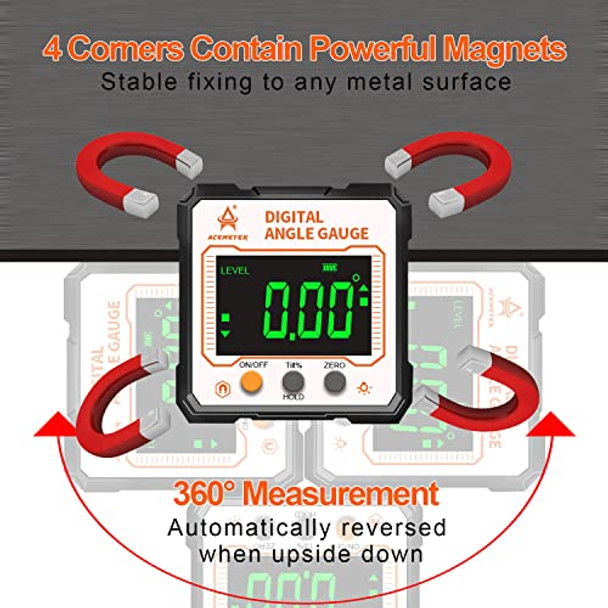 Acemeter Digital Angle Finder With Electronic Laser，3-In-1 Angle Finder-Electronic Level&Laser Level-Rechargable Digital Angle Gauge Magneticdigital Level Box/Protractor For Table&Miter Saw With Fabric Bag