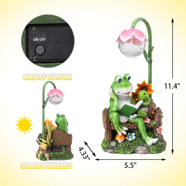 Afirst Solar Garden Statues Frog Statues Outdoor Resin Figurine With Solar Lights Statue Decorations For Lawn Patio Balcony Yard Ornament Frog&Turtle