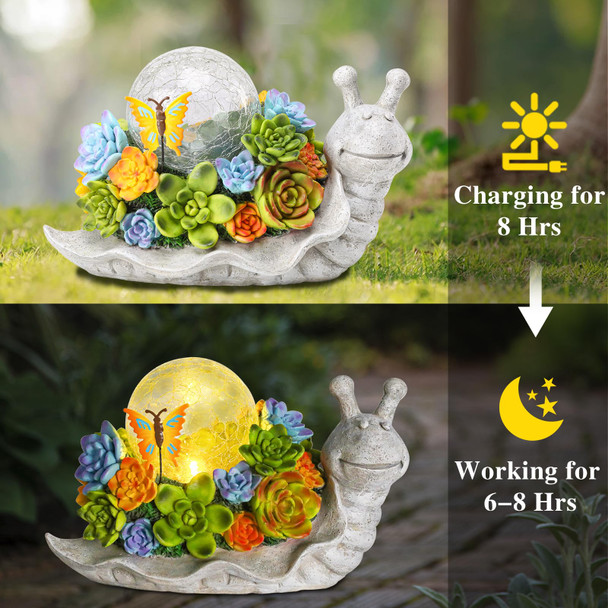 Afirst Solar Garden Snail Statues With Succulent Outdoor Resin Figurine Solar Lights Statue Decorations For Lawn Patio Balcony Yard Ornament