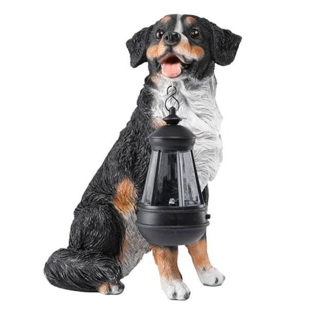 Afirst Dog Garden Statue - Outdoor Decor With Solar Lantern Lovely Bernese Mountain Dog Figurine Patio Lawn Yard Art Ornaments Housewarming