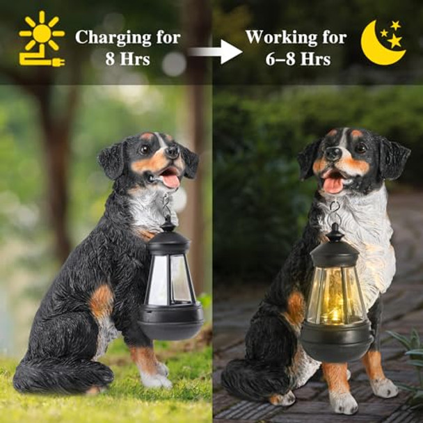 Afirst Dog Garden Statue - Outdoor Decor With Solar Lantern Lovely Bernese Mountain Dog Figurine Patio Lawn Yard Art Ornaments Housewarming