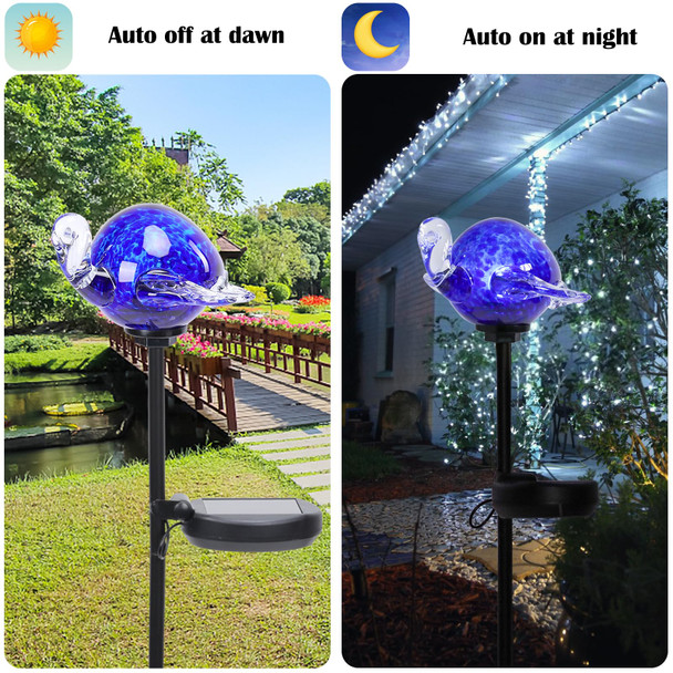 Afirst Decorative Solar Lights Outdoor Solar Turtle Stake Lights Hand Blown Glass Decorative Garden Pathway Light Outdoor Waterproof Glass Stakes Green
