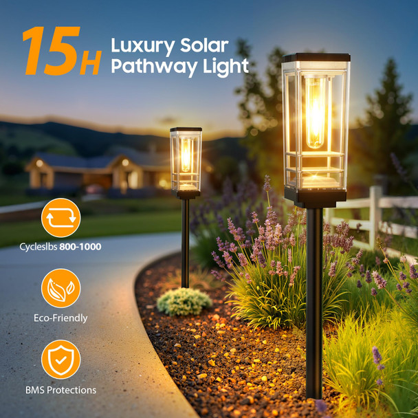 Ahaorigin 4 Pack Solar Lights Outdoor Up To 15 Hrs Brighter Solar Pathway Lights Luxury Taller Solar Outdoor Light Waterproof For Path Garden Yard Landscape Walkway Driveway Warm White