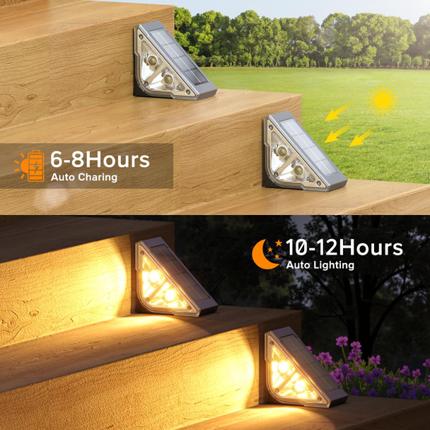 Ahaorigin Solar Step Lights For Outside 8 Pack Bright Led Spot Lens Triangle Solar Stair Light Outdoor Waterproof Outdoor Deck Lights For Yard Porch Patio Driveway Railing Warm White